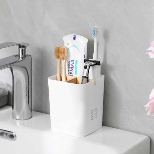 Heagoale 3 Slots Electric Toothbrush Holder with Bamboo Dividers