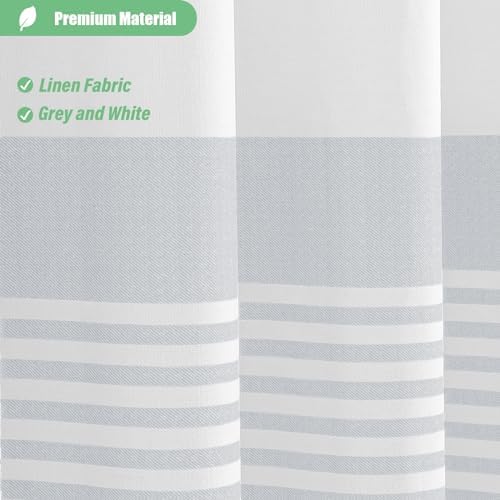Dynamene Extra Long Farmhouse Grey Striped Shower Curtain Set with Hooks
