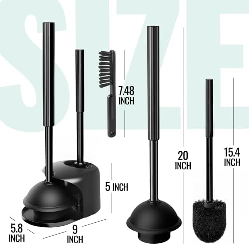 3 in 1 Toilet Brush Plunger Set with Holder and Crevice Cleaner - Black