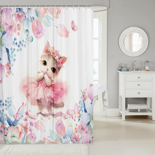 Feelyou Kids Kawaii Cat Shower Curtain Set