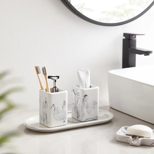 2PCS Resin Toothbrush Holder Set with Marble Design