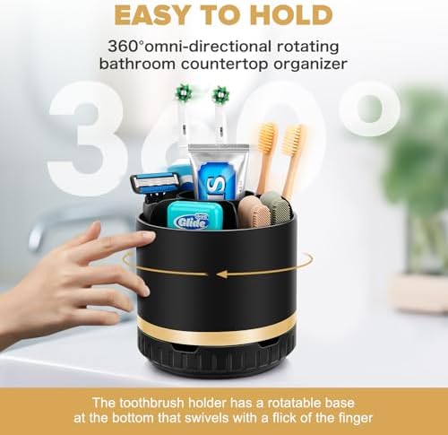 GFWARE Rotating Black Toothbrush Holder with 6 Slots
