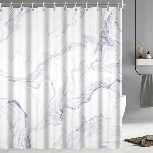 White Marble Shower Curtain Set with Hooks 72x72 Inch