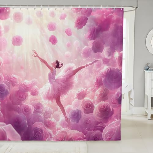 Erosebridal Pink Roses Ballet Shower Curtain 72x72 Set 1