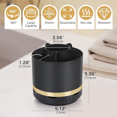 GFWARE Rotating Black Toothbrush Holder with 6 Slots