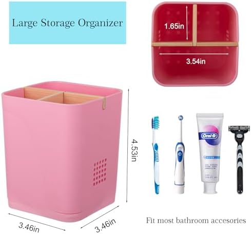 Heagoale Electric Toothbrush Holder with Bamboo Dividers 3 Slots Pink