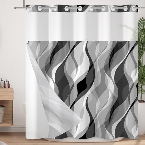 Velaequezii Grey Striped Shower Curtain Set 71x74 Inch