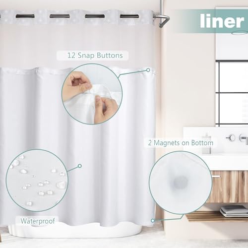TYTYUU No Hook Shower Curtain Set Modern White Waffle Weave