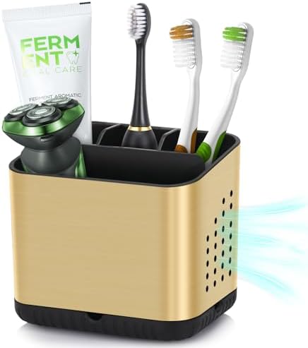 PARKMANI Brushed Gold Toothbrush Holder with Drainage and Ventilation