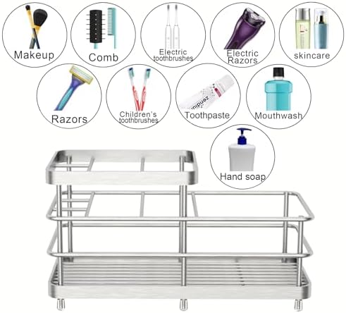 WHALCHI 6 Slots Rustproof Metal Toothbrush Holder Silver