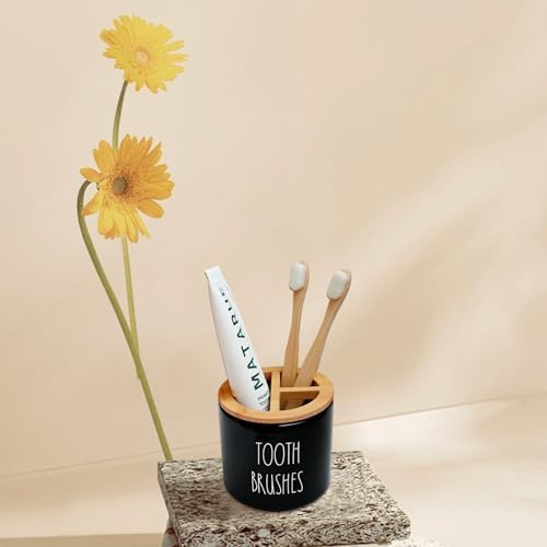 CHONIC Farmhouse Toothbrush Holder with Bamboo Lid 1
