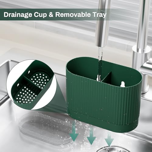 Green Kids Toothbrush Holder with Drainage and Drip Tray
