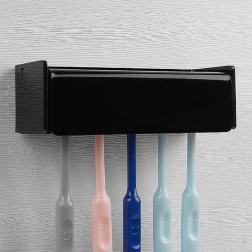 5 Slots Wall Mount Toothbrush Holder with Cover Black