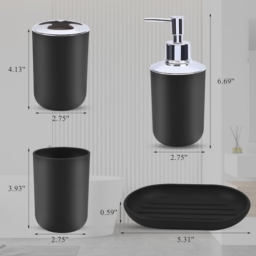 LGURT 4-Piece Bathroom Accessory Set Plastic Black