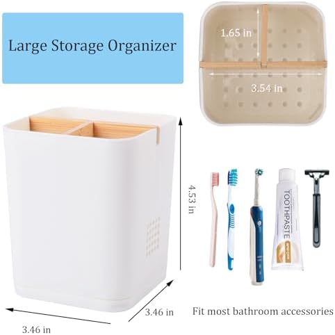 Heagoale 3 Slots Electric Toothbrush Holder with Bamboo Dividers