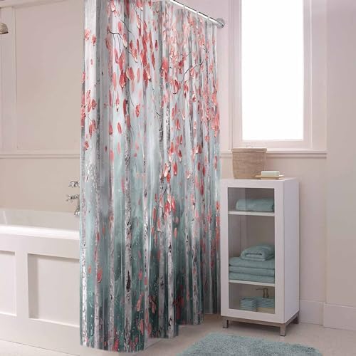 Funnywall88 72 Inch Branch Pink Leaves Art Shower Curtain Set with 12 Hooks