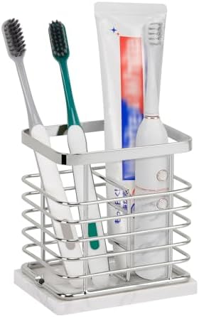 HarJue Toothbrush Holder with Marble Base and Chrome Frame 1