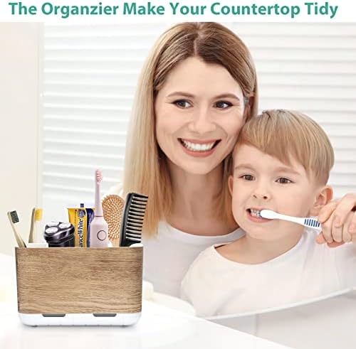 Boperzi Wood Grain Toothbrush Holder with Adjustable Dividers
