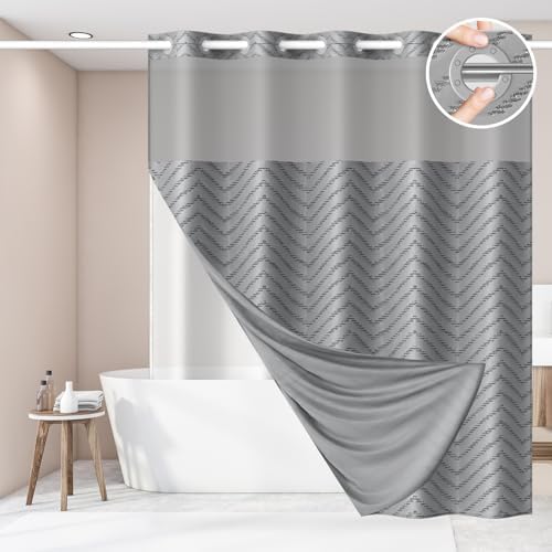Aikku No Hook Shower Curtain Set Grey Chevron Striped
