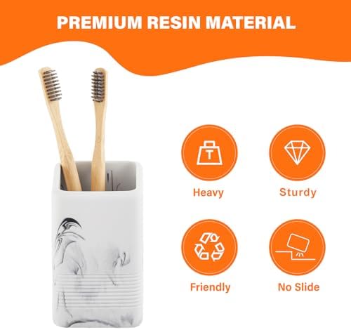 2PCS Resin Toothbrush Holder Set with Marble Design