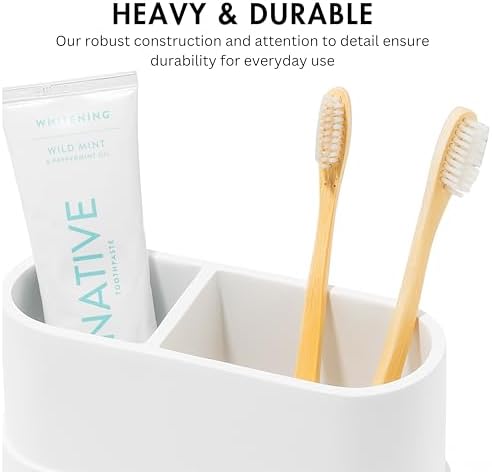Matte White Toothbrush and Toothpaste Holder with 2 Compartments