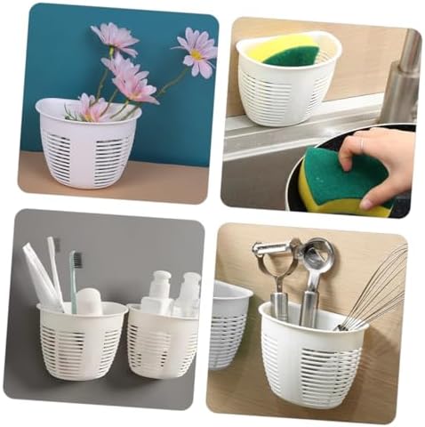 NAMOARLY 4pcs White Wicker Shower Storage Basket Drill-Free Wall Organizer