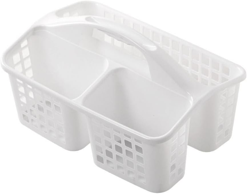 Plastic Shower Basket with Compartments and Handle - White