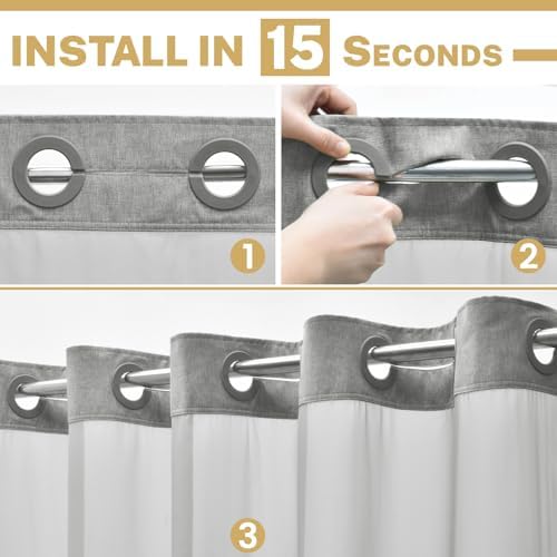 WONICY No Hook Shower Curtain Set with Liner Grey
