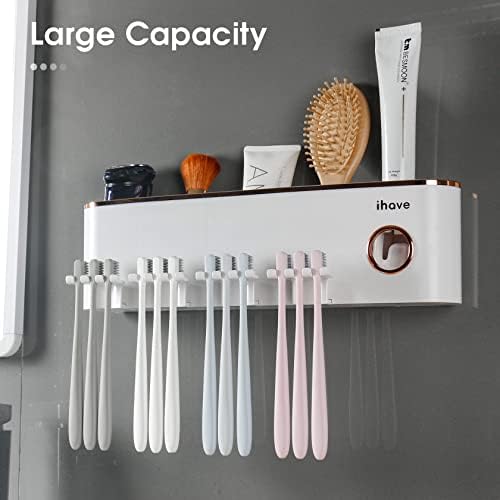 iHave Toothbrush Holder with Toothpaste Dispenser Wall Mount Bathroom Decor