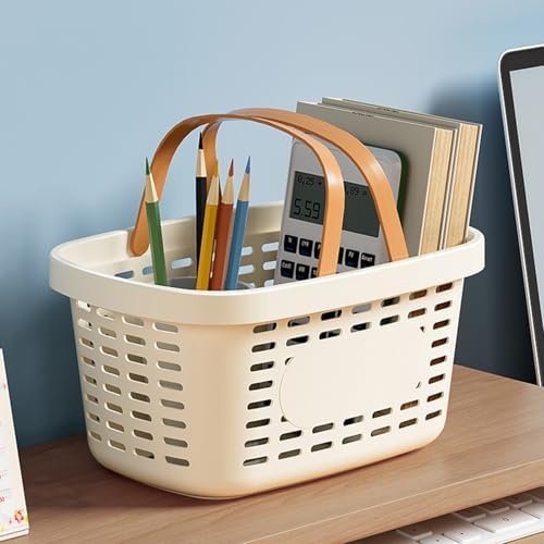 Plastic Bathroom Storage Basket with Handle and Drainage
