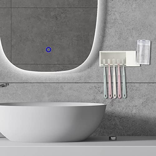 5 Slots Wall Mount Toothbrush Holder with Cover Self Adhesive White 1