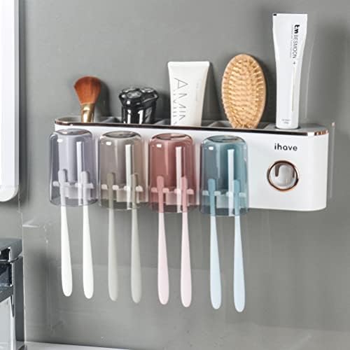 iHave Toothbrush Holder with Toothpaste Dispenser Wall Mount Bathroom Decor