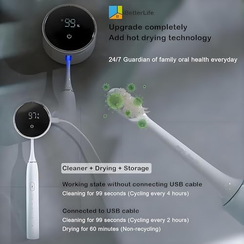 ZEZHOU Toothbrush Cleaner Dryer for Bathroom - Auto Sensor LED Display