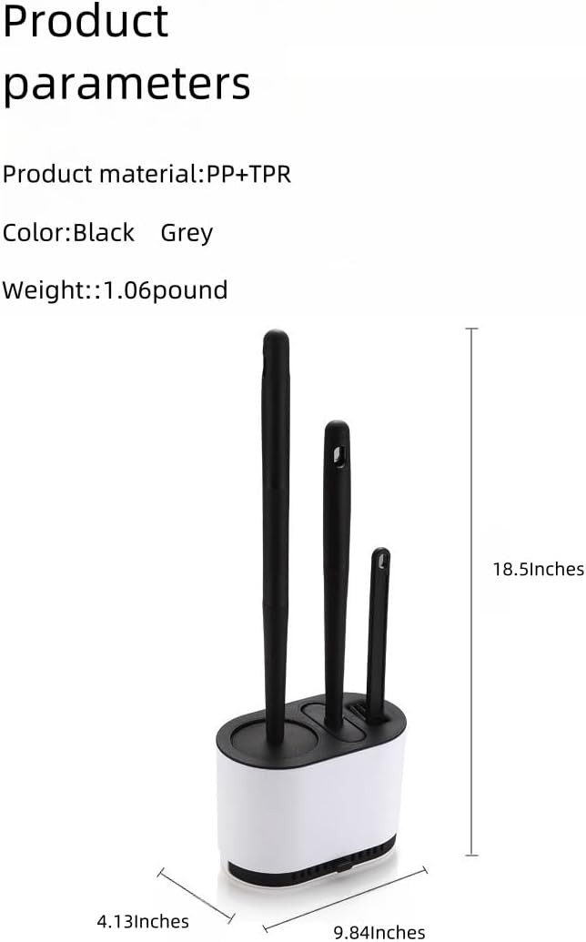 3-in-1 Toilet Brush Plunger Set with Bracket Gray
