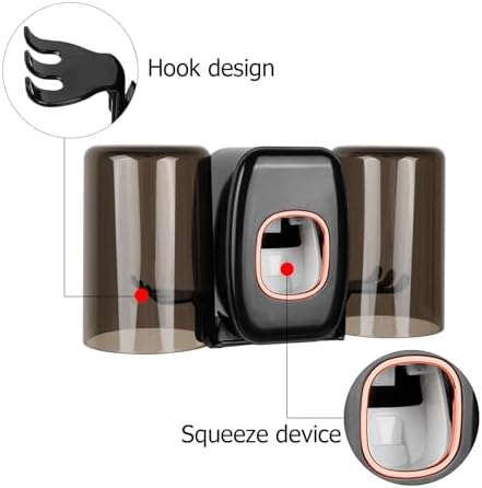 LUEXBOX 4 Slots Wall Mounted Toothbrush Holder with Cover - Black