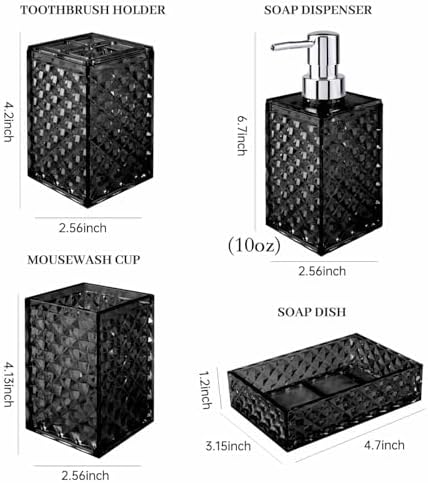 Modern Bathroom Accessory Set with Grid Pattern Black