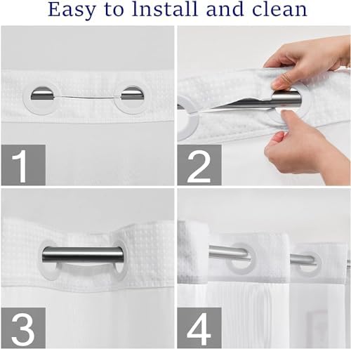 No Hooks Waffle Weave Shower Curtain Set - Hotel Grade Waterproof with Sheer Window