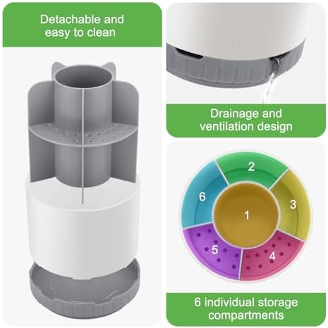 GFWARE 6-Slot Rotating Toothbrush Holder for Bathroom Countertop Storage