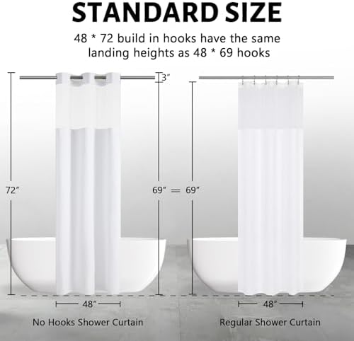 Furlinic No Hook Shower Curtain Set with Snap Liner and Magnets