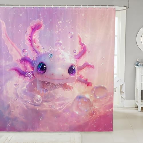 Feelyou Kids Pink Axolotl Shower Curtain Set 72x84 1