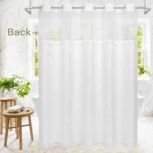 White Small Stall Boho Shower Curtain with Snap-in Liner 36x74