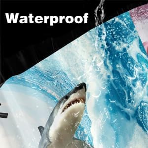 Funny Cat Riding Shark Shower Curtain Set with Hooks