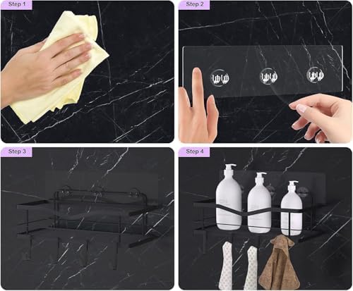 Stylish Black Shower Caddy Adhesive Hooks