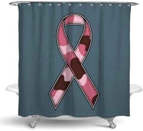 OXJOIIS Pink Ribbon Breast Cancer Awareness Shower Curtain with 12 Hooks 72x72 Inch