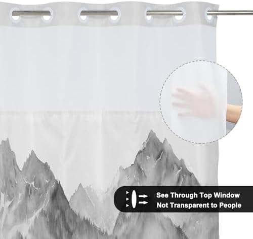 AWERT Forest Grey No Hook Shower Curtain with Liner