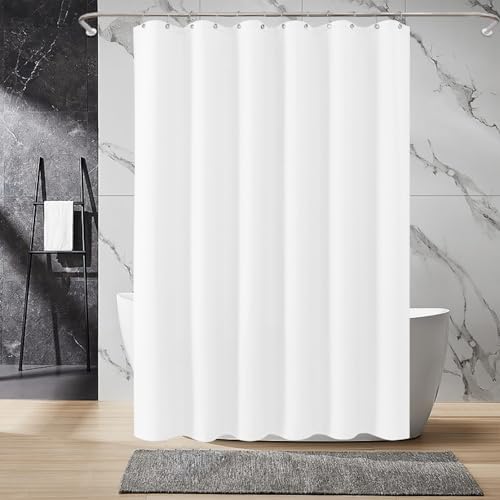 Inhousolu Waffle Shower Curtain Set 72x72 White 230 GSM 14 Metal Hooks