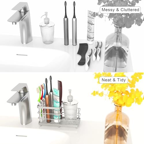 WHALCHI 6 Slots Rustproof Metal Toothbrush Holder Silver