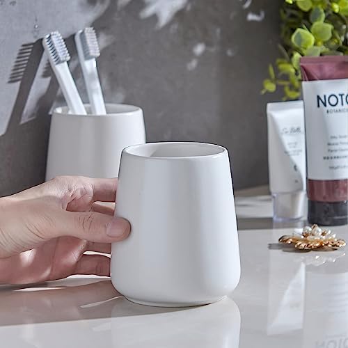 Eyrozia White Ceramic Toothbrush Holder for Bathroom