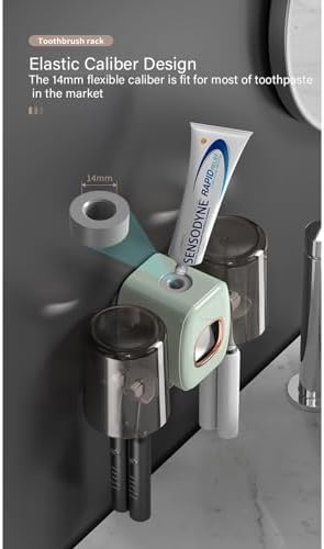 MYLAMZAL Toothbrush Holder with 2 Cups and Suction Mount - Grey