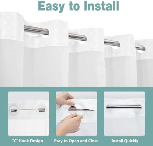TYTYUU No Hook Shower Curtain Set Modern White Waffle Weave